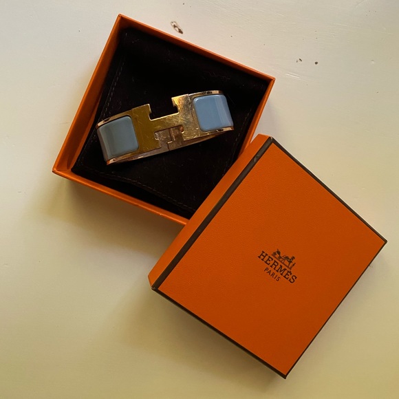 Rose Gold Blue/Gray Wide Clic Clac bracelet - Picture 3 of 10